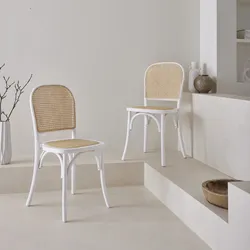2er-Set weiße Vintage-Holzstühle mit Sitzfläche und Rückenlehne aus Rattan - Montparnasse