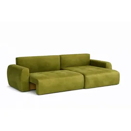 kaiser möbel Ecksofa mit Schlaffunktion und Bettkasten Ivo L aus Veloursstoff Salvador, Ecksofa mit Schlaffunktion, ausziehbar,mit Schlaffunktion,integrierter Stauraum grün