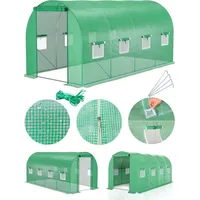 MalTec Folientunnel 10 m2 für Garten Gewächshaus Tomaten und Gemuse Foliengewächshaus 4 m lange Tomatenhaus Tür, Fernster und stabiler Rahmen - Grün
