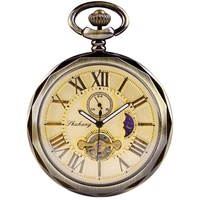 Antikes Kupfer, London-Taschenuhr, mechanische Uhr, Handaufzug, Herren-Tasche, mit Kette, Weihnachtsgeschenkbox