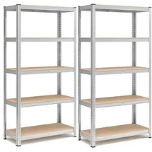 Songmics Lagerregal Stahl 40 x 90 x 180 cm silbern 2er Set 5 Ablagen