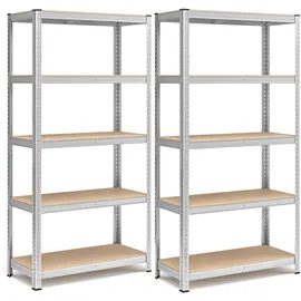 Songmics Lagerregal Stahl 40 x 90 x 180 cm silbern 2er Set 5 Ablagen