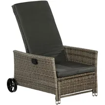 gardenson Gartenliege, Grau, Metall, Kunststoff, Textil, Füllung: Schaumstoff, 68x105x175 cm, Räder am Kopfende, Auflage, stufenlos verstellbar, abnehmbares Fußteil, Gartenmöbel, Gartenliegen,