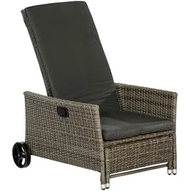 gardenson Gartenliege, Grau, Metall, Kunststoff, Textil, Füllung: Schaumstoff, 68x105x175 cm, Räder am Kopfende, Auflage, stufenlos verstellbar, abnehmbares Fußteil, Gartenmöbel, Gartenliegen,
