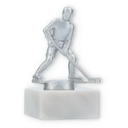 Pokal Metallfigur Eishockey silbermetallic auf weißem Marmorsockel 11,6cm