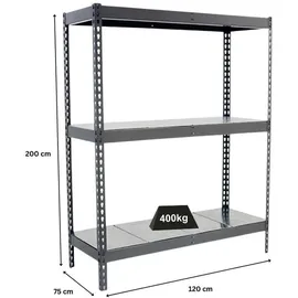 Proregal Schwerlastregal Metall 200x120x75 cm grau