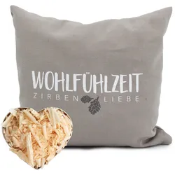 Zirbenkissen HERBALIND "Zirbenkissen, Entspannung und Wohlfühlen", grau (taupe), B:40cm L:40cm, Baumwolle, Funktionskissen, Gefüllt mit hochwertigen Zirbenholzflocken, Made in Germany