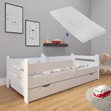 Kids Collective Kinderbett 180x80 mit Matratze, Rausfallschutz, Schublade & Lattenrost in weiß 80 x 180 Mädchen Jungen Bett Skandi...