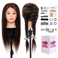 Neverland Übungskopf Frisierkopf Kopf 22 Zoll 50% Echthaar Kosmetologie Schaufensterpuppen Puppenkopf Üben für Friseuren Schneiden & Frisuren mit Klemme + DIY Braid Set