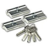 ChiliTec Schließzylinder-Set 3x 60mm (30+30mm) Zylinder mit 5 Sicherheits-Schlüsseln