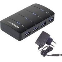 Renkforce 4 Port USB 3.2 Gen 1-Hub (USB 3.0) mit Schnellladeport, mit Status-LEDs Schwarz