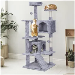 NYVI Katzen Kratzbaum Luzifer 134 cm Grau - Deluxe Katzenbaum mit Katzenhöhlen, Plattformen, Katzenspielzeug und Sisal Kratzsäule