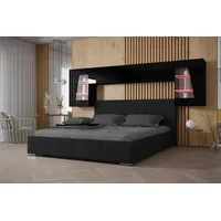 ROYAL24_MARKT Schlafzimmer-Set - Bett mit Panama Schränken, (Komplett Set, 6-St., Panama 11), Eine Investition in den Komfort Ihres Zuhauses. schwarz 266 cm x 185 cm x 35 cm