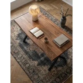 KADIMA DESIGN Bürotisch Massivholz Groß 160x80 Akazie Schreibtisch Goldbraun-Schwarz Baumkante Industrial Kreta Kollektion Kadima Design