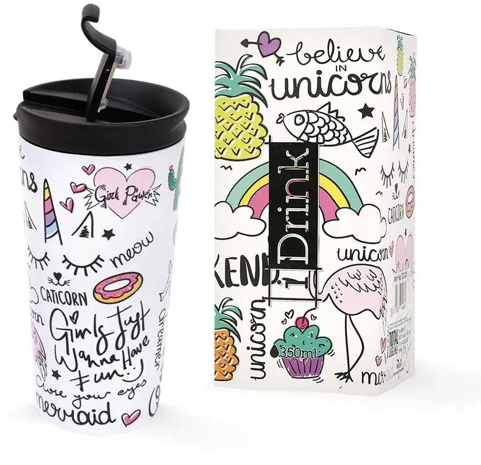 Tasse Thermos avec Couvercle iTotal Blanc Licorne Double paroi Acier inoxydable 350 ml