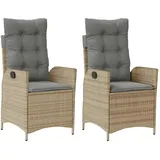vidaXL Gartensessel Kissen 2Stk. Verstellbar Beigemischung Poly Rattan