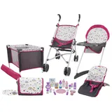509 Crew 21 Piece Doll Stroll n Play & Care Combo Set, Doll Stroller, Doll Playard, Doll High Chair Set, Carry Cot, Diaper Bag, Feeding and Grooming Accessories, Ages 3+