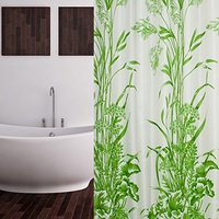 TEXTIL DUSCHVORHANG BLATTMUSTER WEISS GRÜN 240x200 CM INKL. DUSCHRINGE 240 x 200 cm! SHOWER CURTAIN GREEN!