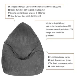 DreamRoots Sitzsack, Dunkelgrau, Grau, Textil, 70x105x70 cm, Oeko-Tex® Standard 100, Wohnzimmer, Hocker, Sitzsäcke, XXL Sitzsäcke