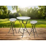 Perel Stabile Outdoorgarnitur Klappstehtisch Ø 2 Barhocker klappbar weiß