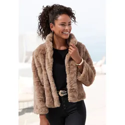 Fellimitatjacke LASCANA, Damen, Gr. 46, grau (taupe), Web, Obermaterial: 100% Polyester. Futter: 100% Polyester, unifarben, modisch, figurbetont hüftlang, Langarm, Jacken, kuschelige Kurzjacke aus Teddyplüsch, modisch