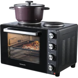 Hanseatic Kleinküche »97530243 HMO366BKB« mit Doppelkochplatte, Back- und Krümelblech, Grillrost, 36L Garraum