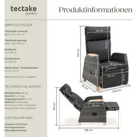 Tectake Rattansessel Pescara Gartenstuhl 68,5 x 128 x 104 cm grau
