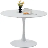 GrandCA HOME 110cm weißer moderner runder Esstisch,Tisch rund 110 cm, Esstisch rund,geeignet für 4–6 Personen, Geeignet für Küche,Wohnzimmer, Esszimmer,Weiß