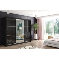 ALTDECOR Schiebetürenschrank VIVI (Kleiderschrank Aluminium-Leisten, Spiegel, Schiebetürenschrank, Led) schwarz 180 cm x 216 cm x 61 cm