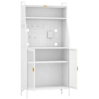 COSTWAY Küchenbuffet Schrank mit Steckbrett, Haken & verstellbarem Regal Weiß weiß