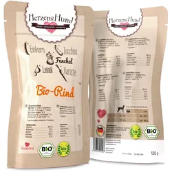 Herzenshund 130 Gramm Hundenassfutter 15 x 130 Gramm Bio Rind mit Einkorn und Gemüse