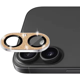 Koelaa für iPhone 16 /iPhone16 Plus Kamera Schutz, [Glitzer Einteiliges Design] Anti-Kratzer HD Gehärtetes Glas Kamera Schutz, Glitzer Kameraschutz für iPhone 16 /iPhone16 Plus-Gold