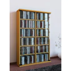 VCM Roma Regal 2 Glastüren, CD-Turm 12 Fächer Buche dekor.