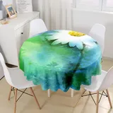Morbuy Rund Tischdecke Abwaschbar, Gänseblümchen Drucken Rund Tischdecken Wasserdicht Lotuseffekt Abwischbar Tischtuch für Dekoration Küchentisch Garten Outdoor (Durchmesser 150cm,Blumenmalerei)