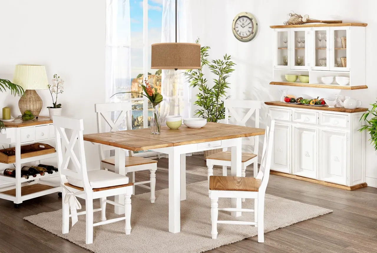 Esstisch MEXICO weiss / honig, ausziehbar, Pinie, Shabby Möbel Landhaus