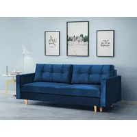 Beautysofa Schlafsofa Sigurd, mit Schlaffunktion und Bettkasten, Polstersofa aus Velours, Sofa im skandinavischen Stil blau