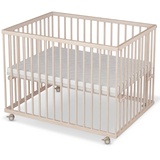 Sämann Laufstall Baby 75x100 cm mit Matratze | TÜV geprüft 2023 | stufenlos höhenverstellbar | Laufgitter Premium | Babybett aus Holz | Krabbelgitter natur