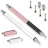 MEKO Eingabestift f?r Touchscreens, 2-in-1 Universal-Disc-Eingabestift f?r iPhone, iPad und alle kapazitiven Handys, Tablets, Laptops mit 6 Ersatzspitzen - (2 St?ck, Wei?/Ros?gold)