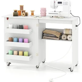 Costway 2 in 1 Nähtisch klappbar mit Ladestation, Nähmaschinenschrank Weiß