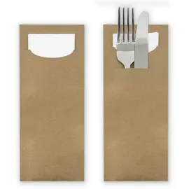 itenga 24x Bestecktasche aus Papier Kraftkarton Einweg mit Serviette