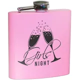 Pixelstudio Girls Night Flachmann in Pink mit Sektglas Motiv | Lustiger Scherzartikel für Frauen, für Partys, Feste, Junggesellinnenabschied JGA und Feiern. Rosa 6oz