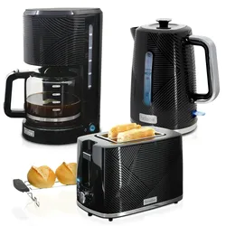Briebe Elegance Set Toaster 2 Scheiben Wasserkocher 1,7L Filterkaffeemaschine 10 Tassen, SKT1178BLK, Schwarz