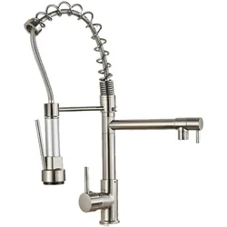 KLARWERK Björn | Gastronomie Chrom Silber Küchenarmatur| Zwei Brausen | Edelstahl Professional Wasserhahn Küche| Doppelspülbecken Restaurant