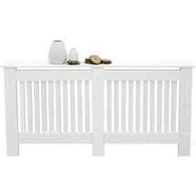 ECD Germany Heizkörperverkleidung Landhausstil 152x19x82 cm Weiß aus MDF lackiert für Schlafzimmer Wohnzimmer Heizungsverkleidung Heizkörperabdeckung
