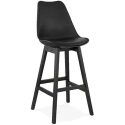 Tresenhocker Kunstleder | 75 cm | Elegant Hochwertig Schwarze Holzbeine | Schwarz | Barhocker | Kadima Design