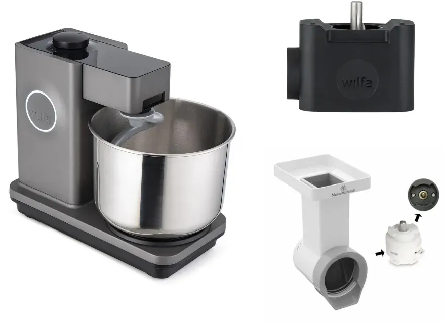 Wilfa Küchenmaschine Probaker KM1GY-70 grau + Tool Adapter + Messerschmidt Gemüseschneider