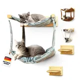 myHANA Kletterwand für Katzen aus Massivholz – inkl. 2X Katzentreppe & Hängem...