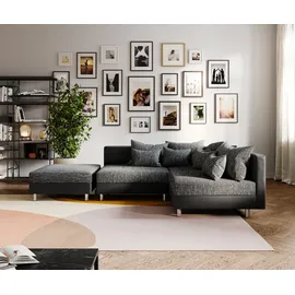 DeLife Ecksofa Clovis Schwarz mit Hocker Ottomane Rechts Modular, Design Ecksofas, Couch Loft, Modulsofa, modular