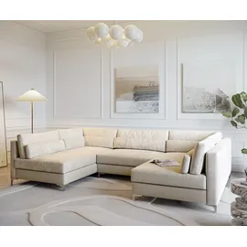 DeLife Wohnlandschaft Elio 300x185 cm Cord Beige mit Hocker