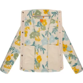 Ragwear Damen, Plüschjacke im Blumenmuster kurze Teddyfleece-Jacke warm mit hohem Kragen und Brusttasche Appopis Print beige, Gr. 5XL (50),